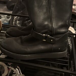 Women’s Black Leather Harness Zip Boots